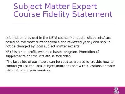 Subject Matter Expert Course Fidelity Statement