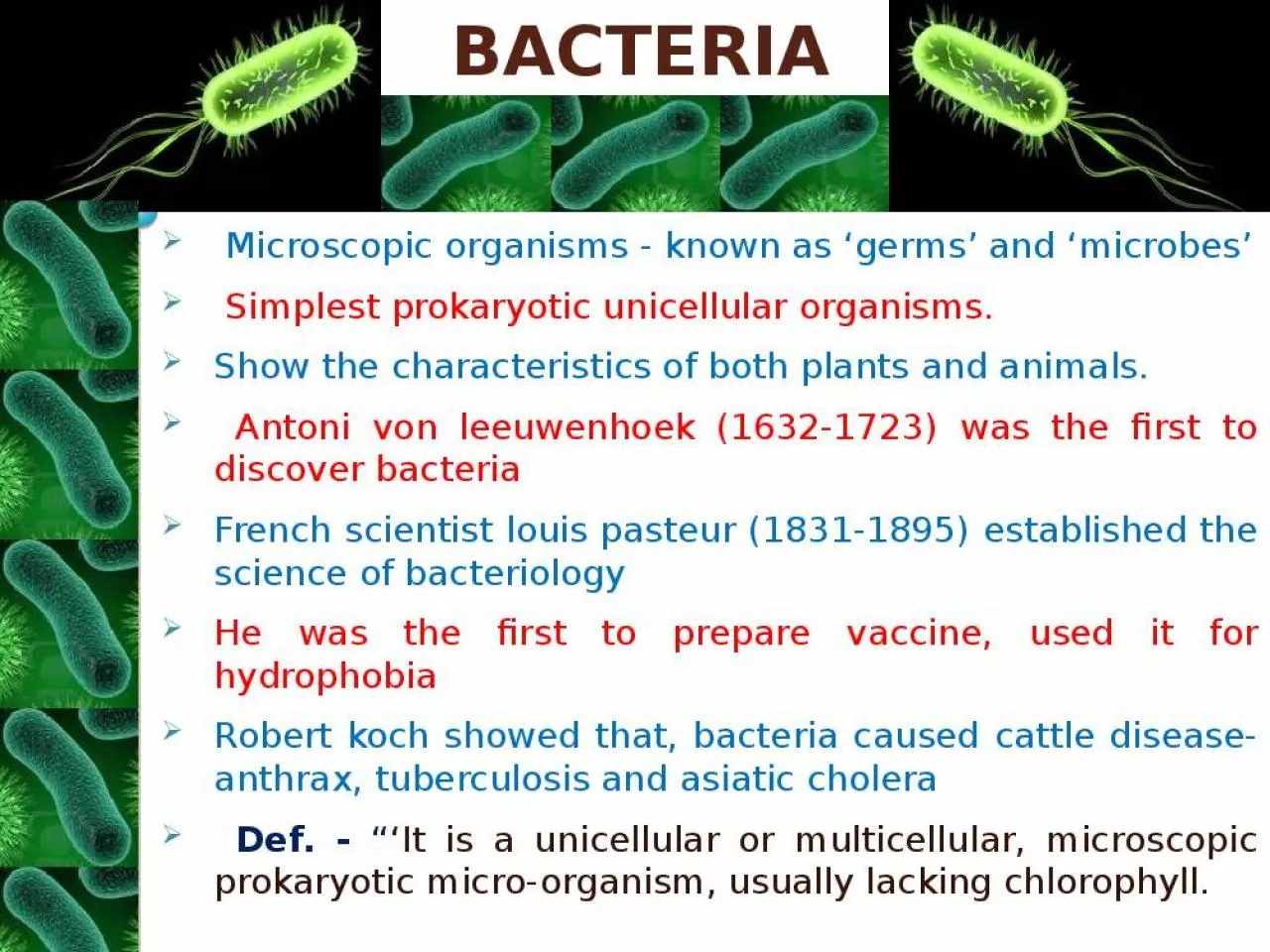 PPT-BACTERIA Microscopic organisms - known as ‘germs’ and ‘microbes’