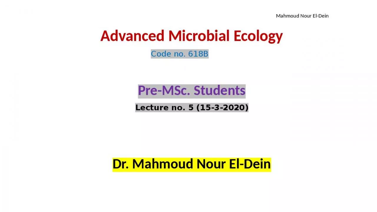 PPT-Advanced Microbial Ecology