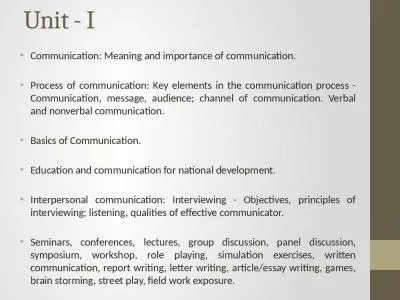 Unit - I Communication: Meaning and importance of communication