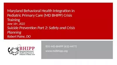 Maryland Behavioral Health Integration in Pediatric Primary Care (MD BHIPP) Crisis Training