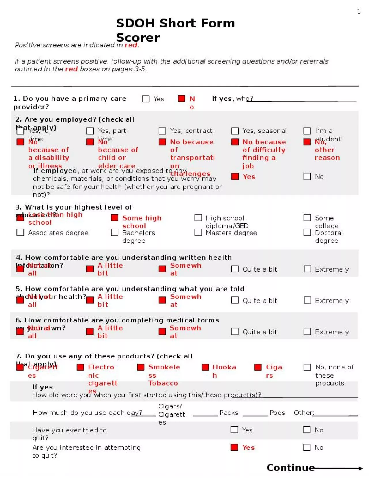 PPT-Continue SDOH Short Form Scorer