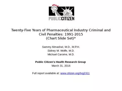 Twenty-Five Years of Pharmaceutical Industry Criminal and Civil Penalties: 1991-2015