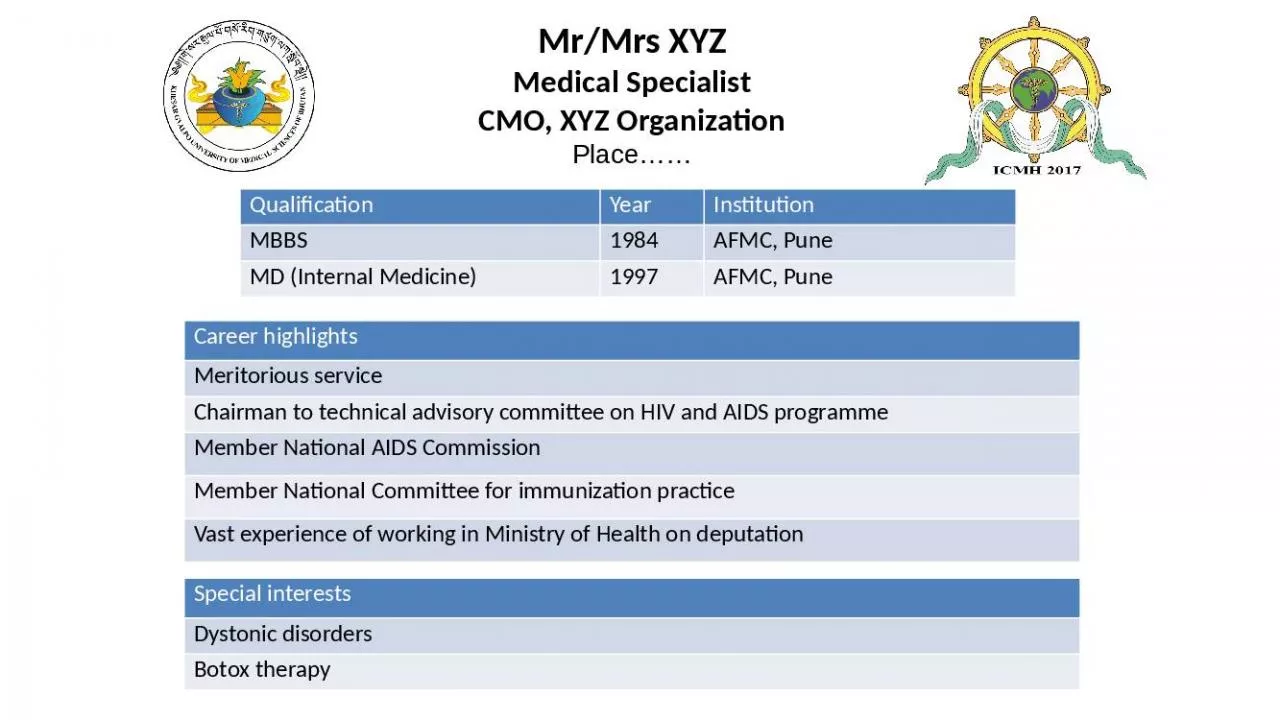 PPT-Mr/ Mrs XYZ Medical Specialist