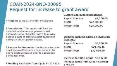 COAR-2024-BNO-00095 Request for increase to grant award