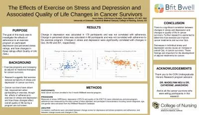 The Effects of Exercise on Stress and Depression and Associated Quality of Life Changes in Cancer S