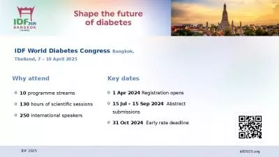 Key dates IDF World Diabetes Congress