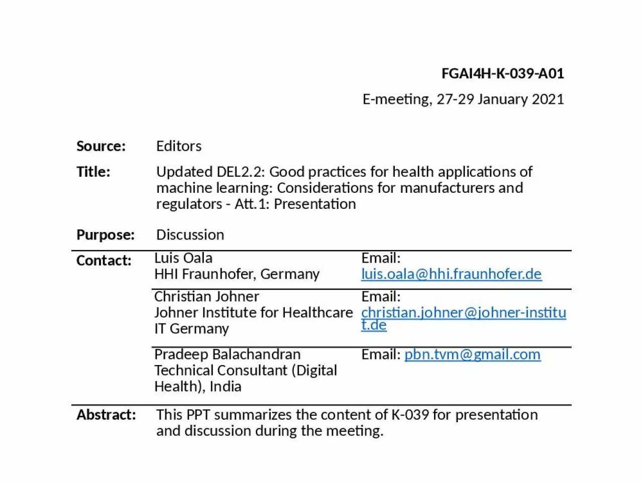 PPT-FGAI4H-K-039-A01 E-meeting, 27-29 January 2021