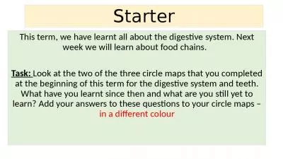 Starter This term, we have learnt all about the digestive system. Next week we will learn