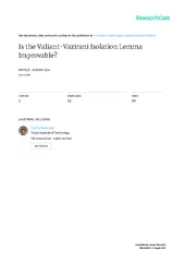 IstheValiant-VaziraniIsolationLemmaImprovable?ValentineKabanetsSchool