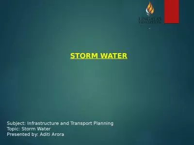 STORM WATER Subject: Infrastructure and Transport Planning