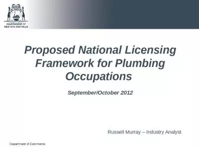 Proposed National Licensing Framework for Plumbing Occupations