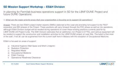 SD Mission Support Workshop – ES&H Division