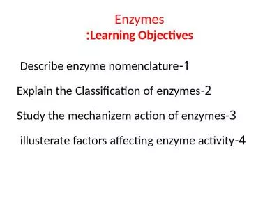 Enzymes Learning Objectives: