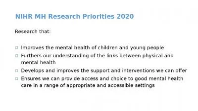 NIHR  MH Research Priorities 2020