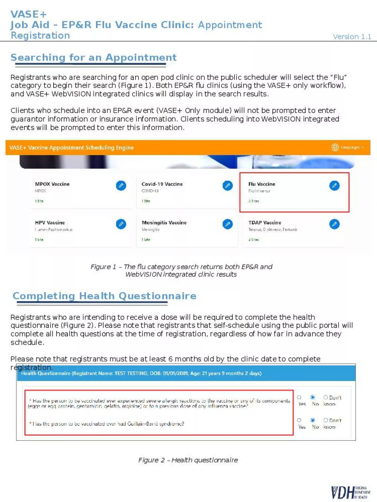 PPT-VASE+ Job Aid – EP&R Flu Vaccine Clinic:
