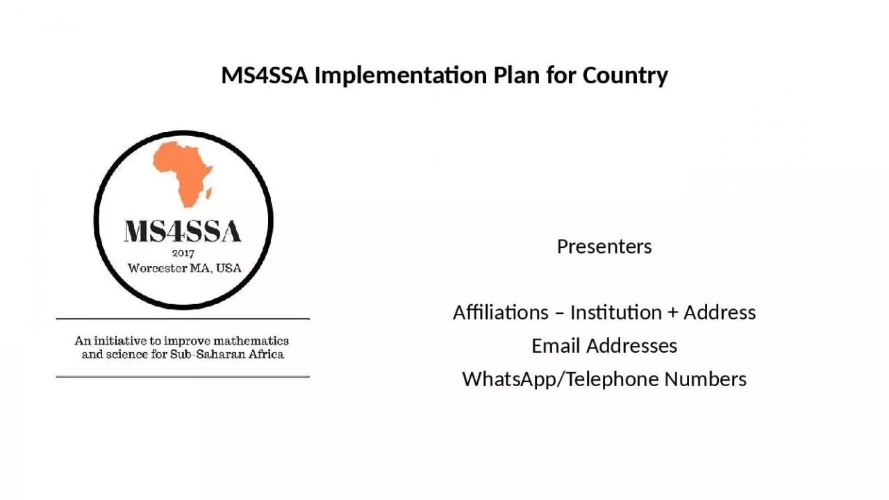 PPT-MS4SSA Implementation Plan for Country