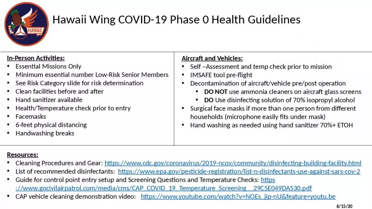 PPT-Hawaii Wing COVID-19 Phase 0 Health Guidelines