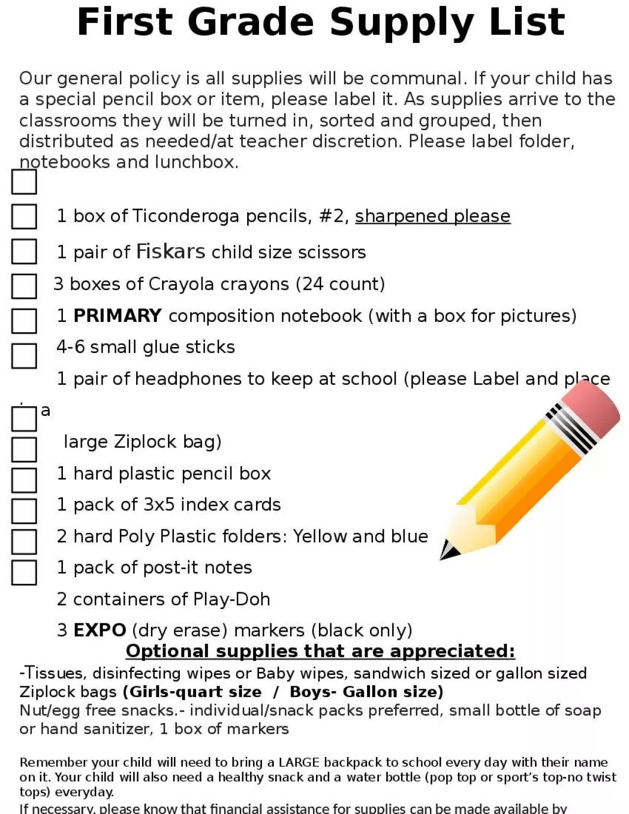 PPT-First Grade Supply List