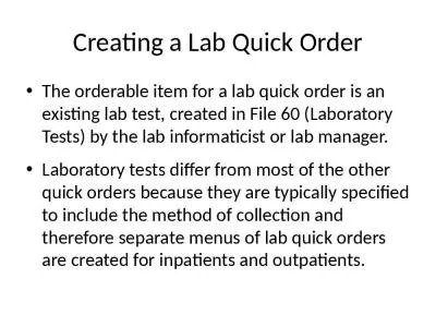 Creating a Lab Quick Order