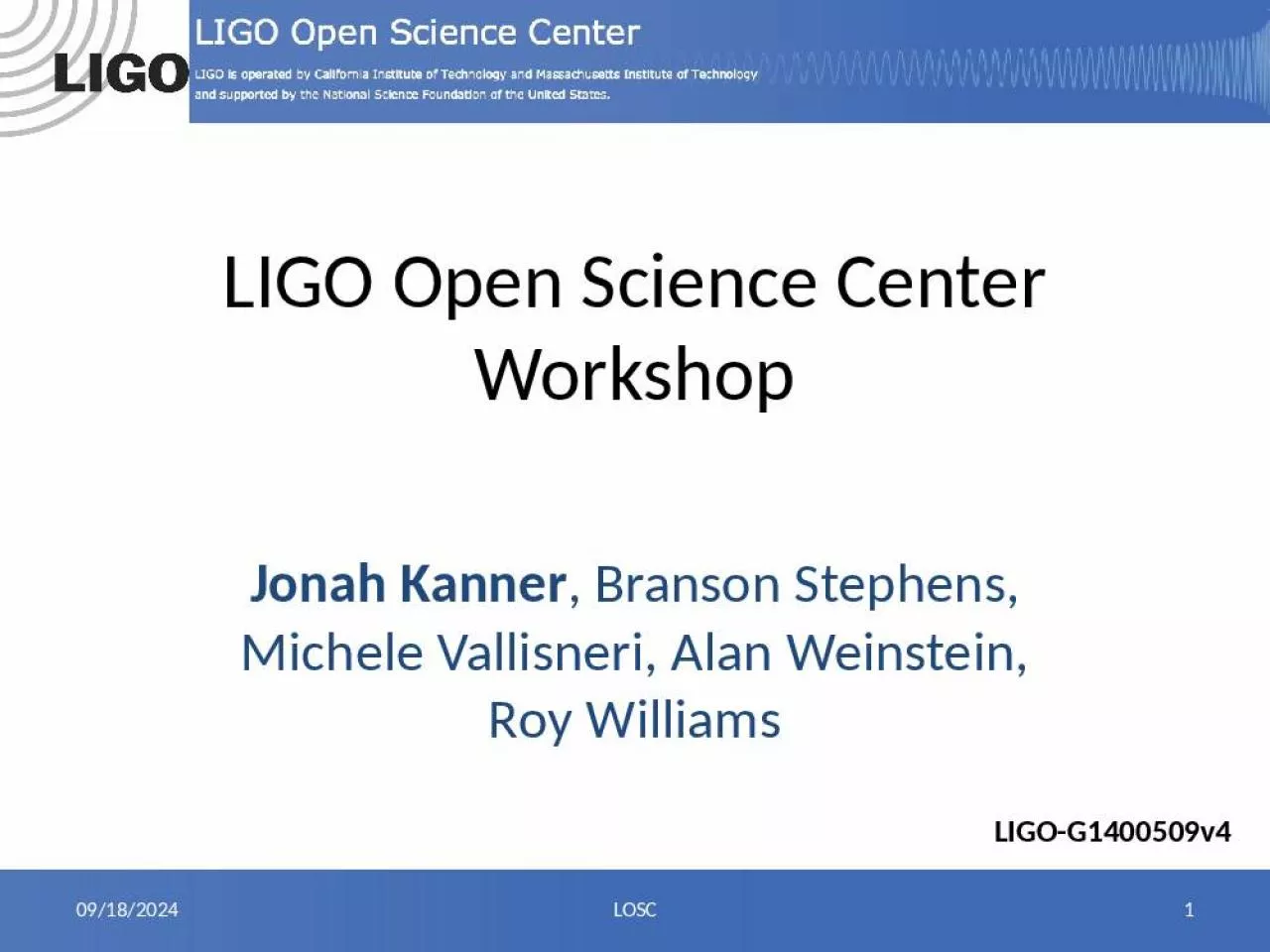 PPT-LIGO Open Science Center Workshop