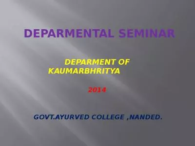 DEPARMENTAL SEMINAR DEPARMENT OF KAUMARBHRITYA