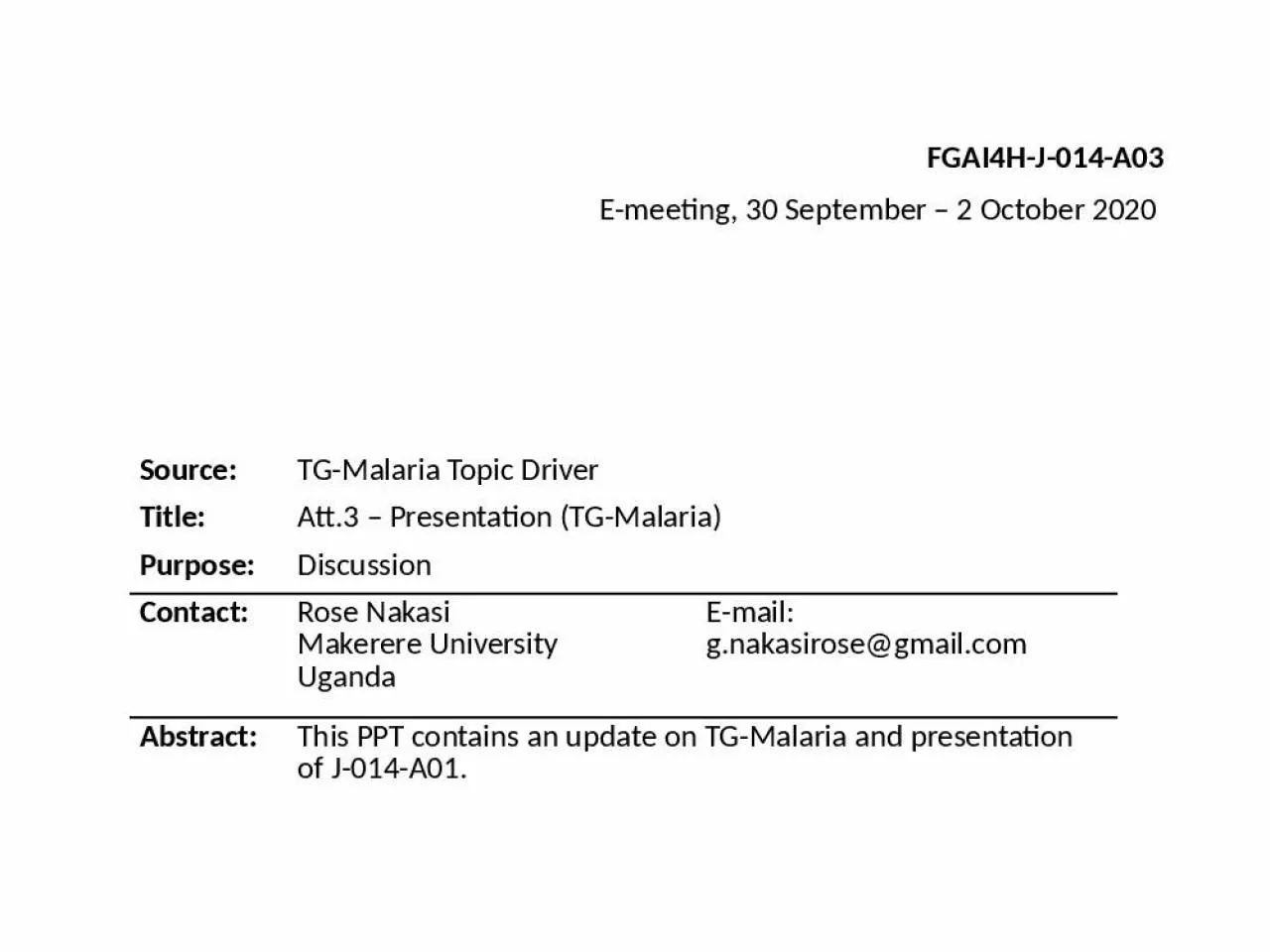 PPT-FGAI4H-J-014-A03 E-meeting, 30 September – 2 October 2020