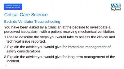 Critical Care Science Bedside Ventilator Troubleshooting