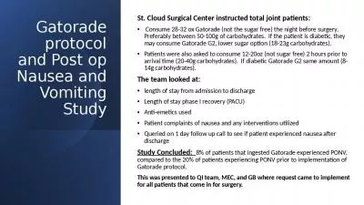 Gatorade protocol and Post op Nausea and Vomiting Study