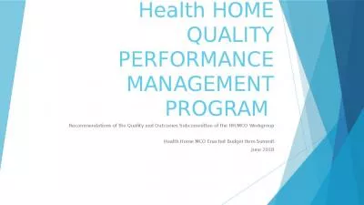 Health HOME QUALITY PERFORMANCE MANAGEMENT PROGRAM