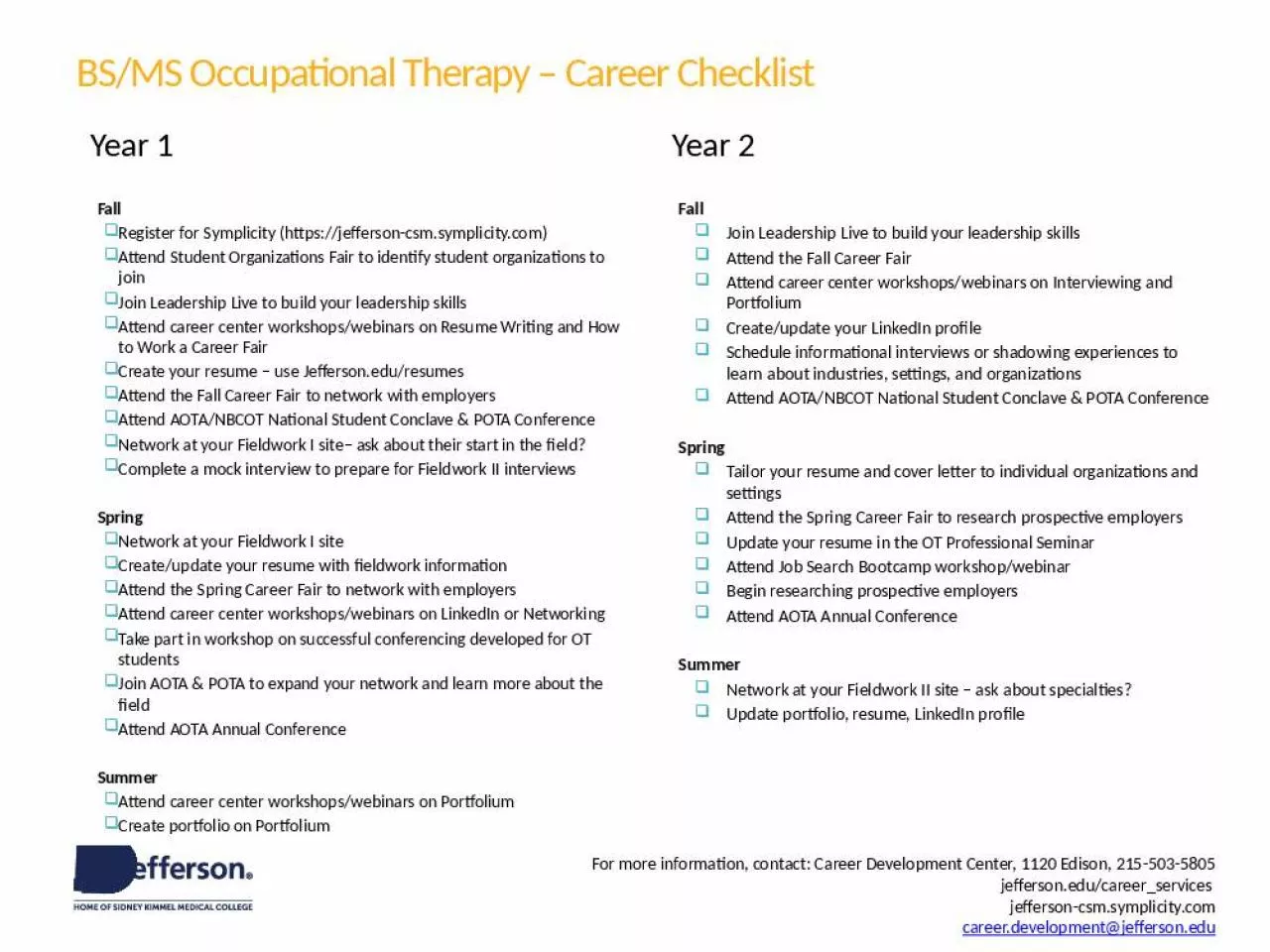 PPT-BS/MS Occupational Therapy – Career Checklist