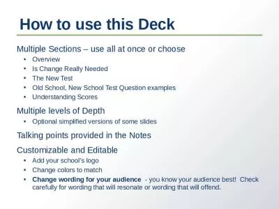 How to use this Deck Multiple Sections – use all at once or choose