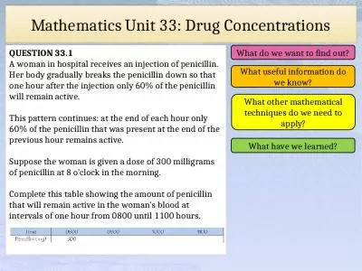 Mathematics Unit  33: Drug Concentrations