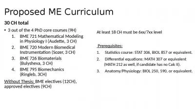 Proposed ME Curriculum 30 CH total