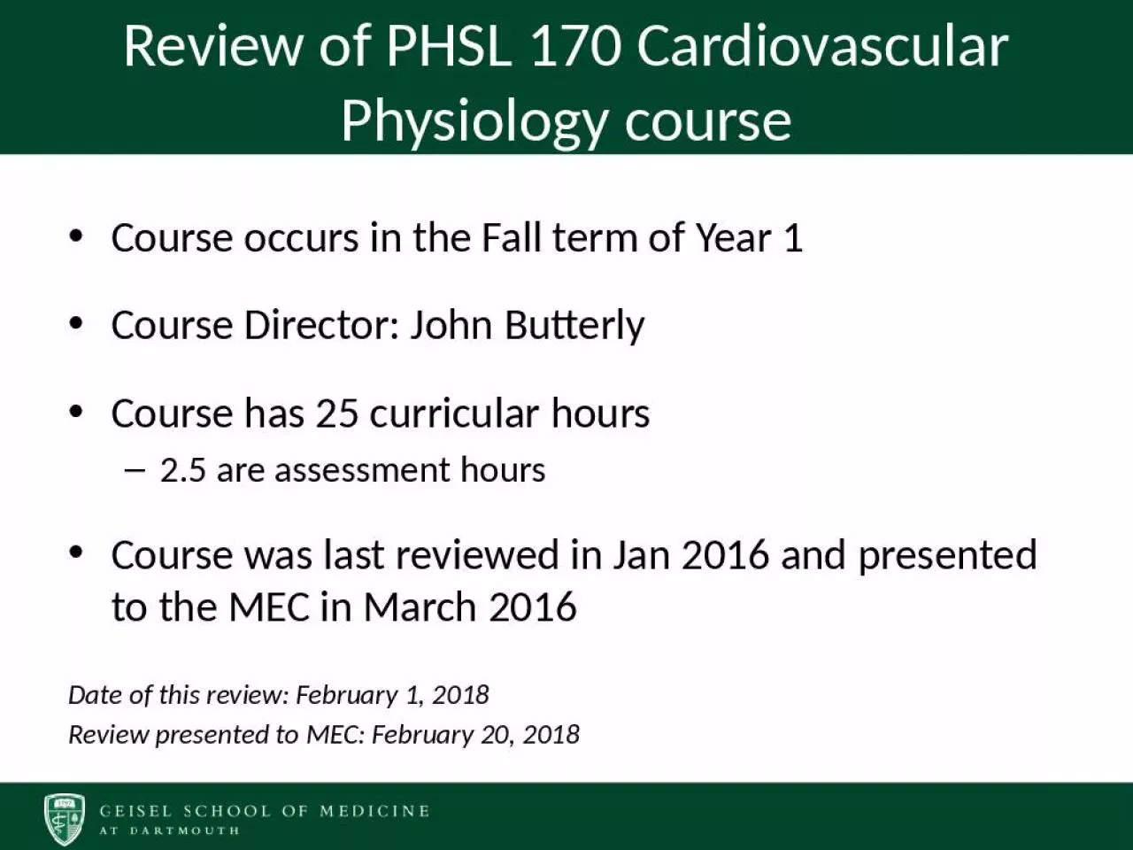 PPT-Review of PHSL 170 Cardiovascular Physiology