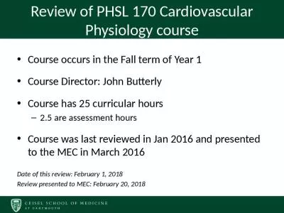 Review  of  PHSL 170  Cardiovascular Physiology