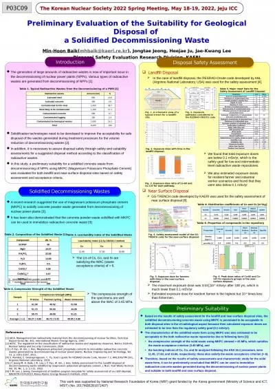 Preliminary Evaluation of the Suitability for Geological Disposal of