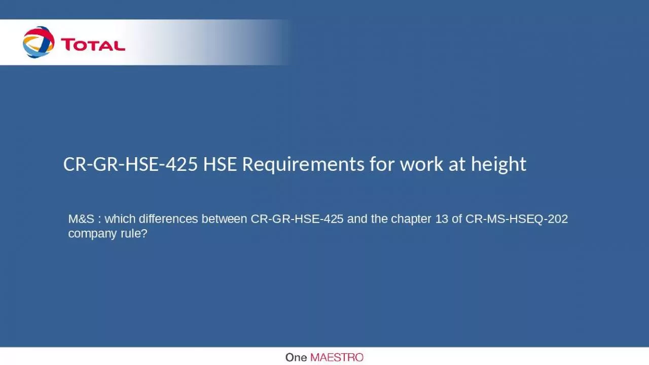 PPT-CR-GR-HSE-425 HSE Requirements for work at height