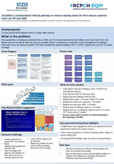 Establish a standardised referral pathway to reduce waiting times for first seizure patients seen v