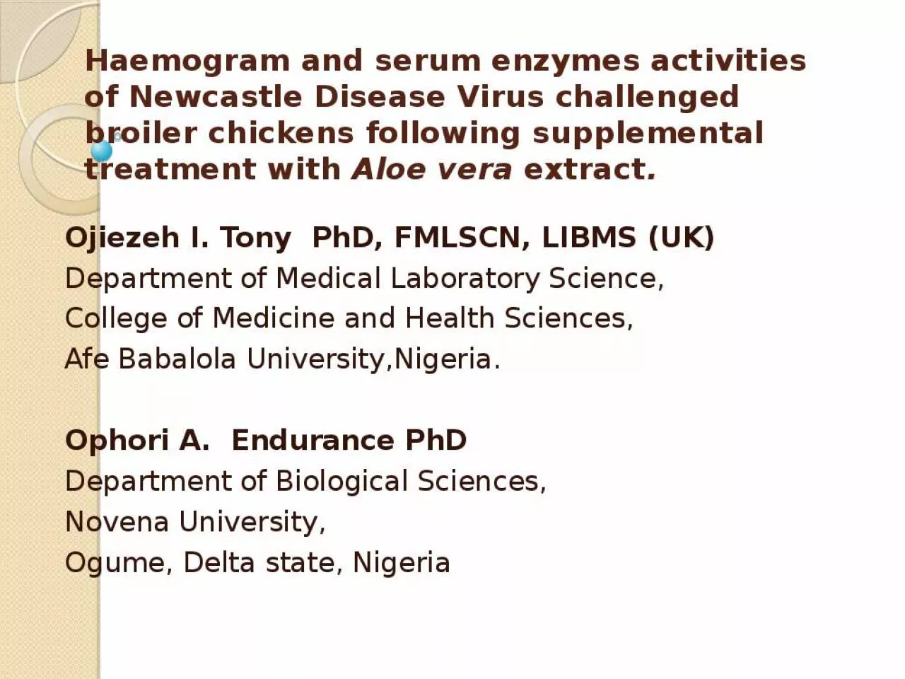 PPT-Haemogram and serum enzymes activities of Newcastle Disease Virus challenged broiler