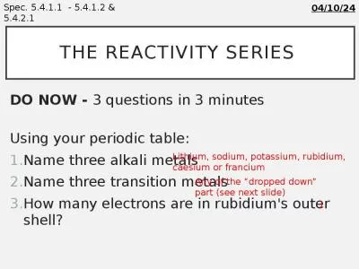 The reactivity Series  Thursday, 05 November 2020