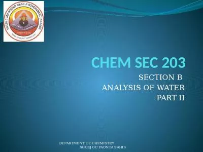 CHEM SEC 203 SECTION B  ANALYSIS OF WATER