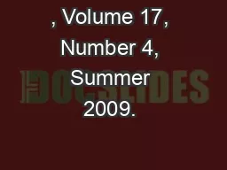 , Volume 17, Number 4, Summer 2009. 