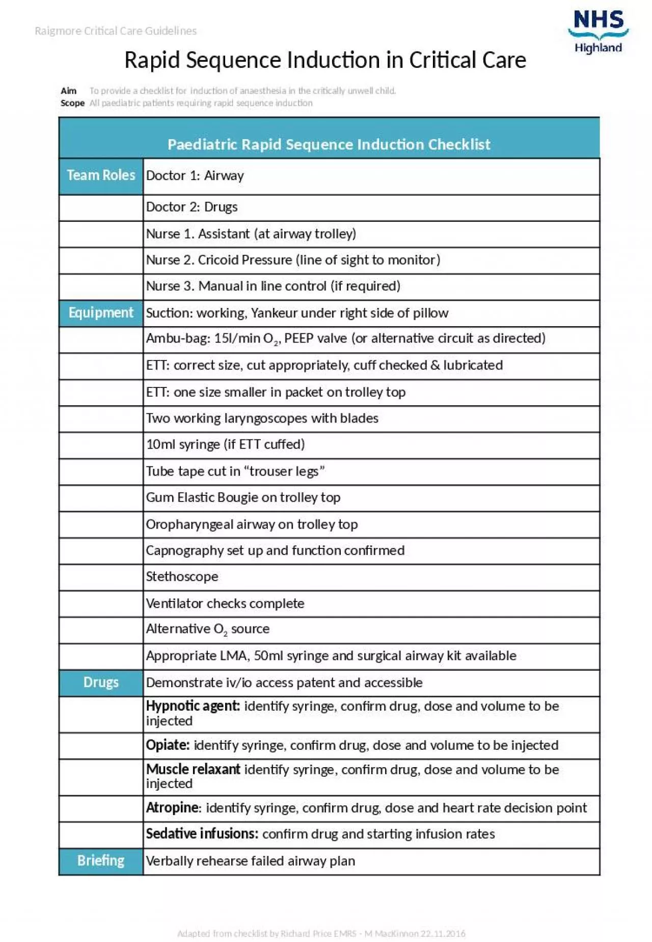 PPT-Aim To provide a checklist for induction of anaesthesia in the critically unwell