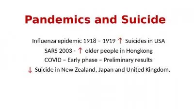 Pandemics and Suicide Influenza epidemic 1918 – 1919