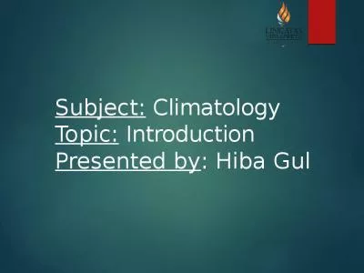 Subject:   Climatology Topic: