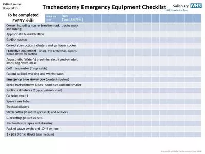 Tracheostomy Emergency Equipment Checklist