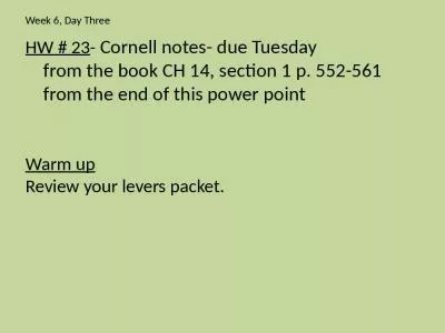 HW # 23 -  Cornell notes- due Tuesday