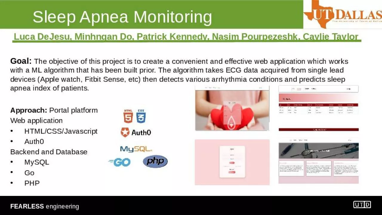 PPT-Sleep Apnea Monitoring Luca DeJesu, Minhngan Do, Patrick Kennedy, Nasim Pourpezeshk, Caylie