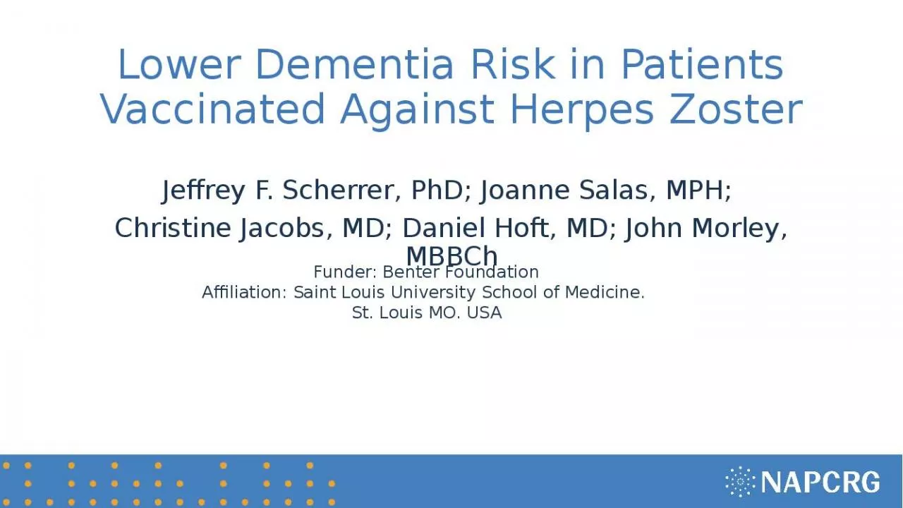 PPT-Lower Dementia Risk in Patients Vaccinated Against Herpes Zoster